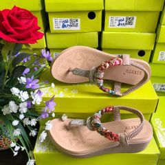 Sandal Nữ Hãng Siketu Phong Cách Dân Tộc Đi Biển Bohemian Quai Đính Đá Giả, Xỏ Ngón Thoải Mái, Giày Cao Gót 5 Phân