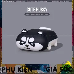 Vỏ Bọc AirPods Chó Husky Nằm Bằng Silicon Mềm - Phụ Kiện Tai Nghe AirPods 1 2 PRO Chất Lượng Cao