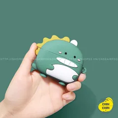 Vỏ Bọc AirPods Khủng Long Bờm Vàng - Silicon Dẻo Siêu Cute Cho Hộp Sạc AirPods 1 2, Tặng Kèm Móc Đeo