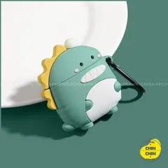 Vỏ Bọc AirPods Khủng Long Bờm Vàng - Silicon Dẻo Siêu Cute Cho Hộp Sạc AirPods 1 2, Tặng Kèm Móc Đeo