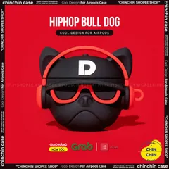 Vỏ Bọc AirPods Siêu Cute Hiphop Chó Bull Đeo Tai Nghe Đỏ - Phụ Kiện Silicone Cho Hộp Sạc AirPods 1 2