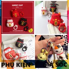 Móc Khóa Mèo Thần Tài Xinh Xắn - Bộ Phụ Kiện Vỏ Silicon Case Airpod 1 2 PRO Độc Đáo, Chất Lượng Cao