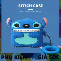 Vỏ Bọc AirPods Silicon Cute Stitch Xanh - Phụ Kiện Chính Hãng Cho Tai Nghe AirPods 1 2 PRO, Chất Liệu Mềm Dẻo