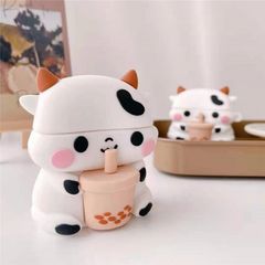 Vỏ Bọc Tai Nghe AirPods 1 2 PRO Bò Sữa Cầm Trà Sữa - Bao Silicon Chất Lượng, Phụ Kiện Đáng Yêu cho Hộp Sạc AirPods