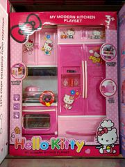 Chọn ngẫu nhiên mã 8921 đồ chơi nhập vai bộ tủ bếp 2 ngăn có đèn và âm thanh Hello Kitty, đồ chơi nấu ăn