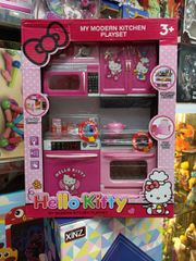 Chọn ngẫu nhiên mã 8921 đồ chơi nhập vai bộ tủ bếp 2 ngăn có đèn và âm thanh Hello Kitty, đồ chơi nấu ăn