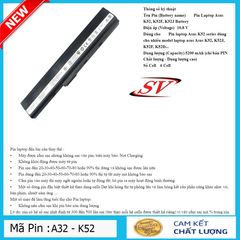 Pin Laptop Asus K52 K42 K62 A40 A42 A52 A62 A40JA B53 F85 F86 - 6 Cell 4400-5200mAh, Thay Thế Pin Chính Hãng, Bảo Hành 9 Tháng