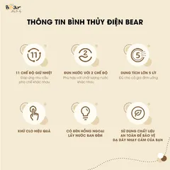 Bình Thủy Điện Bear SB-BTD5L 5L - Đun Sôi, Giữ Ấm, Khử Clo, An Toàn Với Inox 304, Màn Hình LED Cảm Ứng