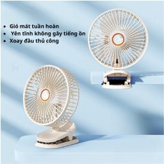 Quạt Tích Điện Mini Để Bàn/Kẹp 5 Mức Gió - Sạc USB, Giảm Tiếng Ồn, Xoay Linh Hoạt, Thiết Kế Nhỏ Gọn cho Văn Phòng và Du Lịch