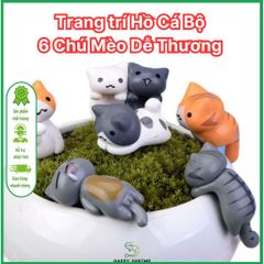Bộ Trang Trí Hồ Cá 6 Chú Mèo Dễ Thương - Mèo Chibi Resin Trang Trí Bể Cá Tiểu Cảnh, Cute và An Toàn Cho Thủy Sinh