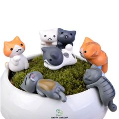 Bộ Trang Trí Hồ Cá 6 Chú Mèo Dễ Thương - Mèo Chibi Resin Trang Trí Bể Cá Tiểu Cảnh, Cute và An Toàn Cho Thủy Sinh