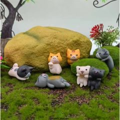 Bộ Trang Trí Hồ Cá 6 Chú Mèo Dễ Thương - Mèo Chibi Resin Trang Trí Bể Cá Tiểu Cảnh, Cute và An Toàn Cho Thủy Sinh