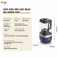 Máy Xay Nấu Sữa Hạt Đa Năng Cách Âm Bear PBJ-B06S2 - 9 Chức Năng, Động Cơ 800W, Ấm 72dB, Cối Thủy Tinh Chống Va Đập