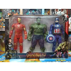 Hộp đồ chơi mô hình nhân vật siêu anh hùng Avengers có đèn phát sáng - Bộ 3 nhân vật cao 23cm, an toàn cho trẻ em, quà tặng ý nghĩa