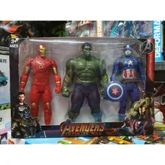 Hộp đồ chơi mô hình nhân vật siêu anh hùng Avengers có đèn phát sáng - Bộ 3 nhân vật cao 23cm, an toàn cho trẻ em, quà tặng ý nghĩa