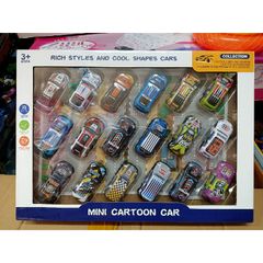 Hộp đồ chơi gồm 18 chiếc Xe ô tô MINI CARTOON CAR chạy bằng bánh đà 66-51
