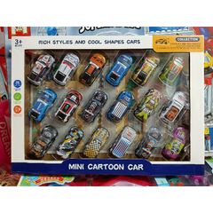 Hộp đồ chơi gồm 18 chiếc Xe ô tô MINI CARTOON CAR chạy bằng bánh đà 66-51