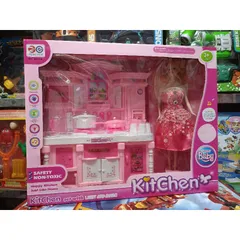 Hộp đồ chơi Tủ Bếp nấu ăn HAPPY KITCHEN kèm búp bê, có nhạc và đèn phát sáng 6819 (tặng kèm pin)