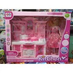 Hộp đồ chơi Tủ Bếp nấu ăn HAPPY KITCHEN kèm búp bê, có nhạc và đèn phát sáng 6819 (tặng kèm pin)
