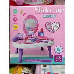 Hộp đồ chơi Bàn trang điểm Make-up HAPPY GIRL kèm nhiều phụ kiện, có nhạc và đèn phát sáng 688-32A (tặng kèm pin)