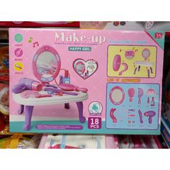 Hộp đồ chơi Bàn trang điểm Make-up HAPPY GIRL kèm nhiều phụ kiện, có nhạc và đèn phát sáng 688-32A (tặng kèm pin)