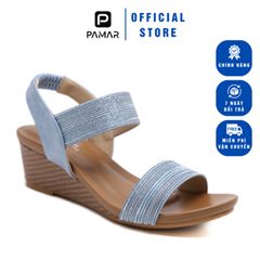 Sandal Nữ Đế Xuồng Dáng Cao 5.5Cm Quai Ngang Da Ánh Kim Sang Trọng - Giày Công Sở Thời Trang Phù Hợp Đi Học Đi Làm