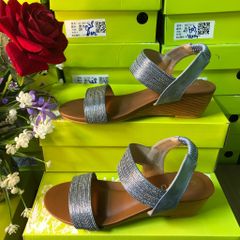 Sandal Nữ Đế Xuồng Dáng Cao 5.5Cm Quai Ngang Da Ánh Kim Sang Trọng - Giày Công Sở Thời Trang Phù Hợp Đi Học Đi Làm