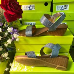 Sandal Nữ Đế Xuồng Dáng Cao 5.5Cm Quai Ngang Da Ánh Kim Sang Trọng - Giày Công Sở Thời Trang Phù Hợp Đi Học Đi Làm