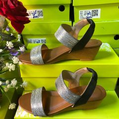 Sandal Nữ Đế Xuồng Dáng Cao 5.5Cm Quai Ngang Da Ánh Kim Sang Trọng - Giày Công Sở Thời Trang Phù Hợp Đi Học Đi Làm