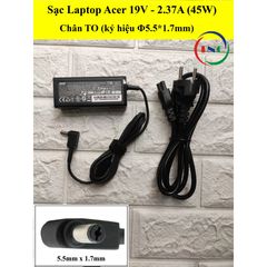 Sạc Laptop Acer 19V 2.37A 45W & 19V 3.42A 65W Chân To Φ5.5*1.7mm - Chính Hãng, Bảo Hành 12 Tháng