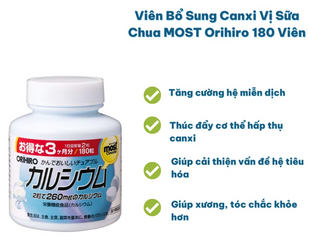 Viên Nhai Bổ Sung Canxi Vị Sữa Chua Orihiro Nhật Bản - Hỗ Trợ Xương Khớp, Dùng Cho Trẻ Em và Người Lớn, 180 Viên