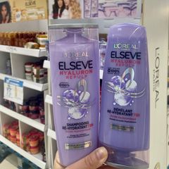 Set gội xả Loreal Elseve Hyaluron Repulp Pháp cho tóc bết và chân tóc khô xơ 250ml và 200ml
