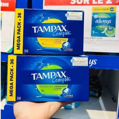 Tampon (Tampax) Pháp Chính Hãng - Bông Tinh Khiết, Không Kích Ứng - Hộp 36 Miếng