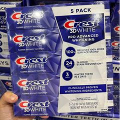Kem đánh răng Crest 3D White Pro Advanced Whitening 147g - Làm trắng vượt trội, chống vết ố, bảo vệ men răng an toàn