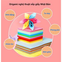 Set 100 tờ giấy gấp Origami nhiều kích thước dùng để làm thủ công, gấp hạc, gấp hoa