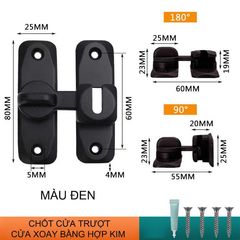 Khóa cửa trượt, lùa, xoay bằng hợp kim dày dặn, lắp được cả 90 và 180 độ