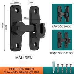 Khóa cửa trượt, lùa, xoay bằng hợp kim dày dặn, lắp được cả 90 và 180 độ