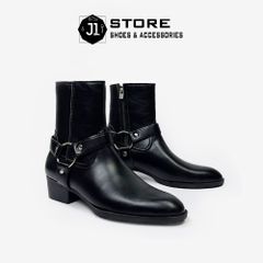 Giày Boot Nam Harness Hessian Hàn Quốc, Khóa Kéo Da Cao Su Tăng Chiều Cao 5cm - Phong Cách Vintage Sang Trọng và Nam Tính