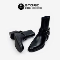 Giày Boot Nam Harness Hessian Hàn Quốc, Khóa Kéo Da Cao Su Tăng Chiều Cao 5cm - Phong Cách Vintage Sang Trọng và Nam Tính