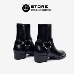 Giày Boot Nam Harness Hessian Hàn Quốc, Khóa Kéo Da Cao Su Tăng Chiều Cao 5cm - Phong Cách Vintage Sang Trọng và Nam Tính