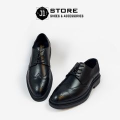 Giày Tây Nam Da Bò Nappa Modern Derby Wingtip Chunky Black J1 Đế Tăng Chiều Cao 4.5cm - Phong Cách Hiện Đại, Sang Trọng