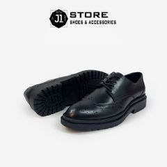 Giày Tây Nam Da Bò Nappa Modern Derby Wingtip Chunky Black J1 Đế Tăng Chiều Cao 4.5cm - Phong Cách Hiện Đại, Sang Trọng