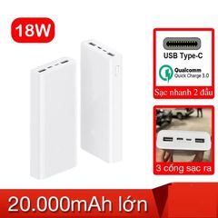 Pin Dự Phòng Xiaomi 20000mAh Gen 3 - Sạc Nhanh QC 3.0 18W - Nhẹ, Bền, Tương Thích Nhiều Thiết Bị - Màu Trắng