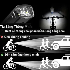 Đèn Xe Đạp LED Cảm Biến Ánh Sáng Thông Minh Chống Nước IPX4 - 250 Lumens, 4 Chế Độ Sáng, Phụ Kiện Xe Đạp Thể Thao