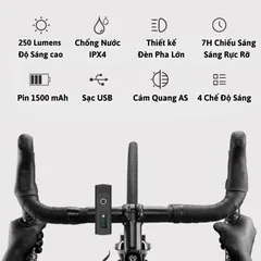 Đèn Xe Đạp LED Cảm Biến Ánh Sáng Thông Minh Chống Nước IPX4 - 250 Lumens, 4 Chế Độ Sáng, Phụ Kiện Xe Đạp Thể Thao