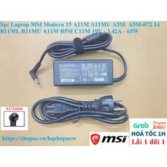 Sạc Laptop MSI Modern 15 A11M A11MU A5M 19V 3.42A 65W - Chính Hãng, An Toàn, Tiết Kiệm Năng Lượng, Hàng Mới 100%