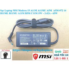 Sạc Laptop MSI Modern 15 A11M A11MU A5M 19V 3.42A 65W - Chính Hãng, An Toàn, Tiết Kiệm Năng Lượng, Hàng Mới 100%