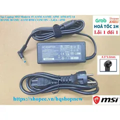 Sạc Laptop MSI Modern 15 A11M A11MU A5M 19V 3.42A 65W - Chính Hãng, An Toàn, Tiết Kiệm Năng Lượng, Hàng Mới 100%
