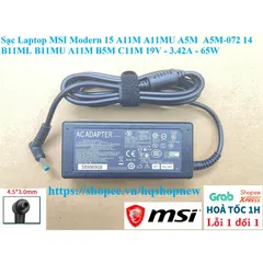 Sạc Laptop MSI Modern 15 A11M A11MU A5M 19V 3.42A 65W - Chính Hãng, An Toàn, Tiết Kiệm Năng Lượng, Hàng Mới 100%