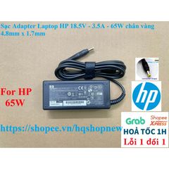 Sạc Adapter Laptop HP 18.5V 3.5A 65W Chân Vàng 4.8mm x 1.7mm - Phụ Kiện Chính Hãng An Toàn và Hiệu Quả